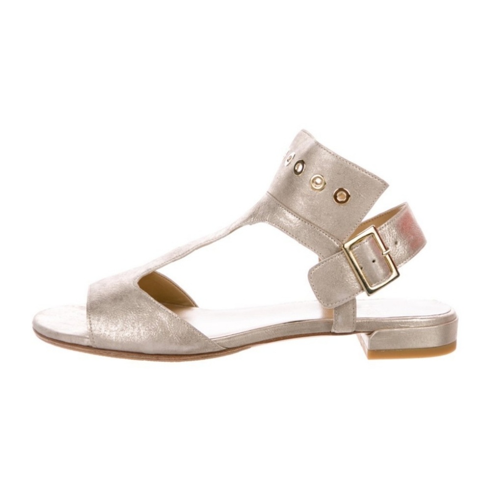 Stuart Weitzman Cuffy gold grommet sandals, US 7